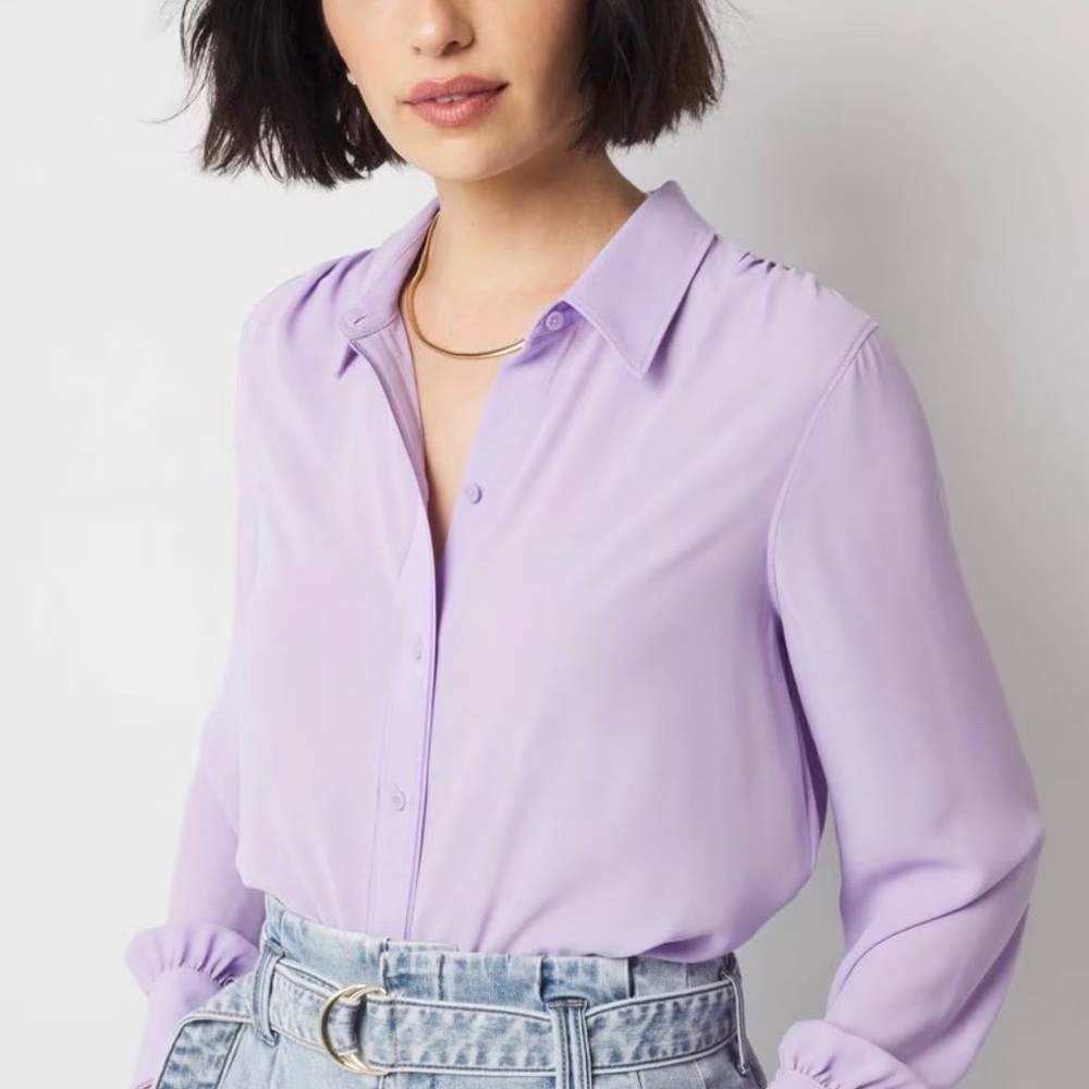NWT White House Black Market Lavender Button-Front Blouse